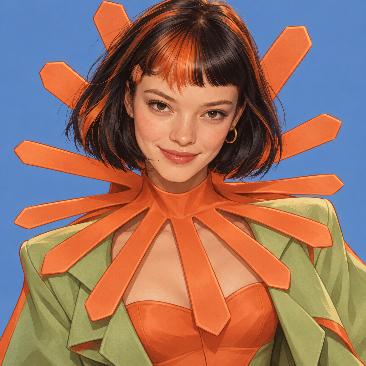 Portrait of Claud in her blue and orange world